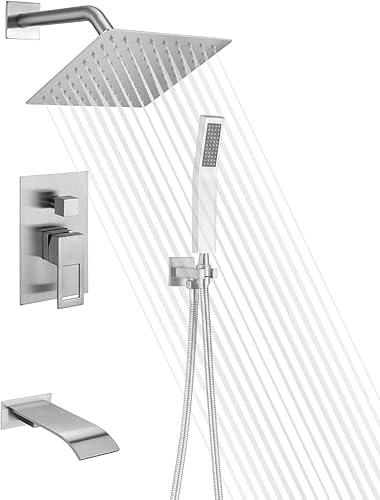 SUMERAIN Sistema de ducha equilibrado de presión de níquel cepillado con boquilla de bañera de cascada, grifo de ducha de bañera