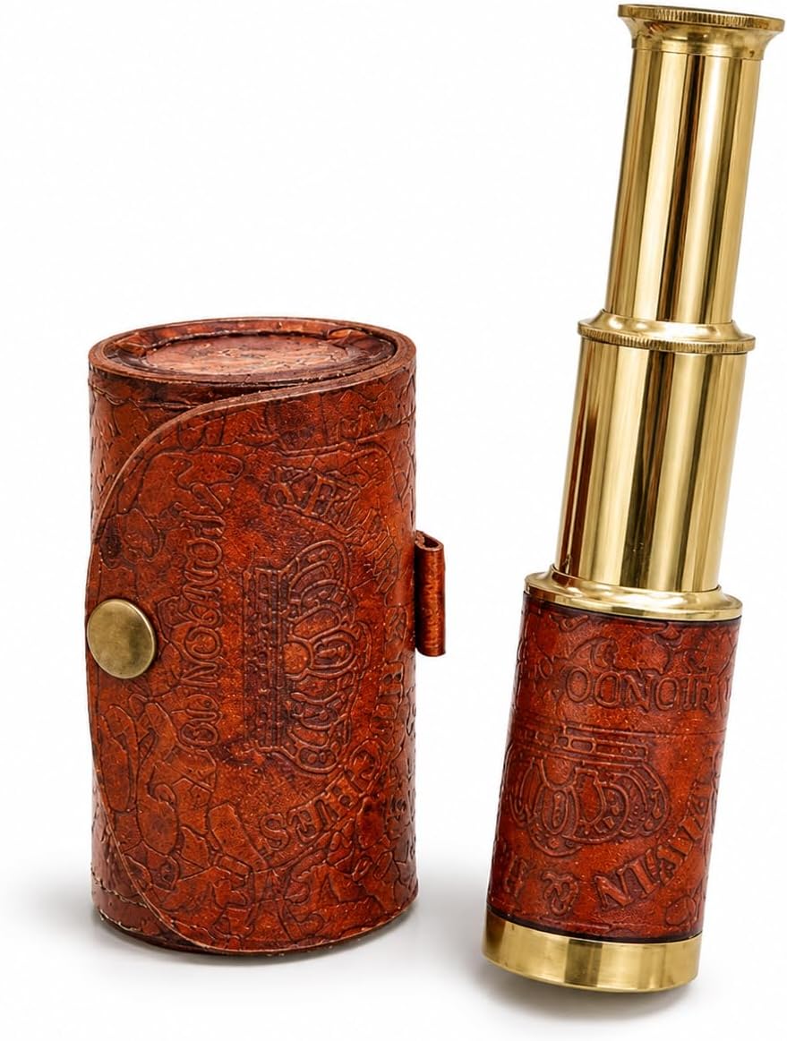 Vintage Brass Pirate Spyglass Telescope 6 Inch – Handmade Nautical Pocket Telescope – Collapsible Brass Monocular – Maritime Décor, Office Display, Collector Gift & Historical Replica