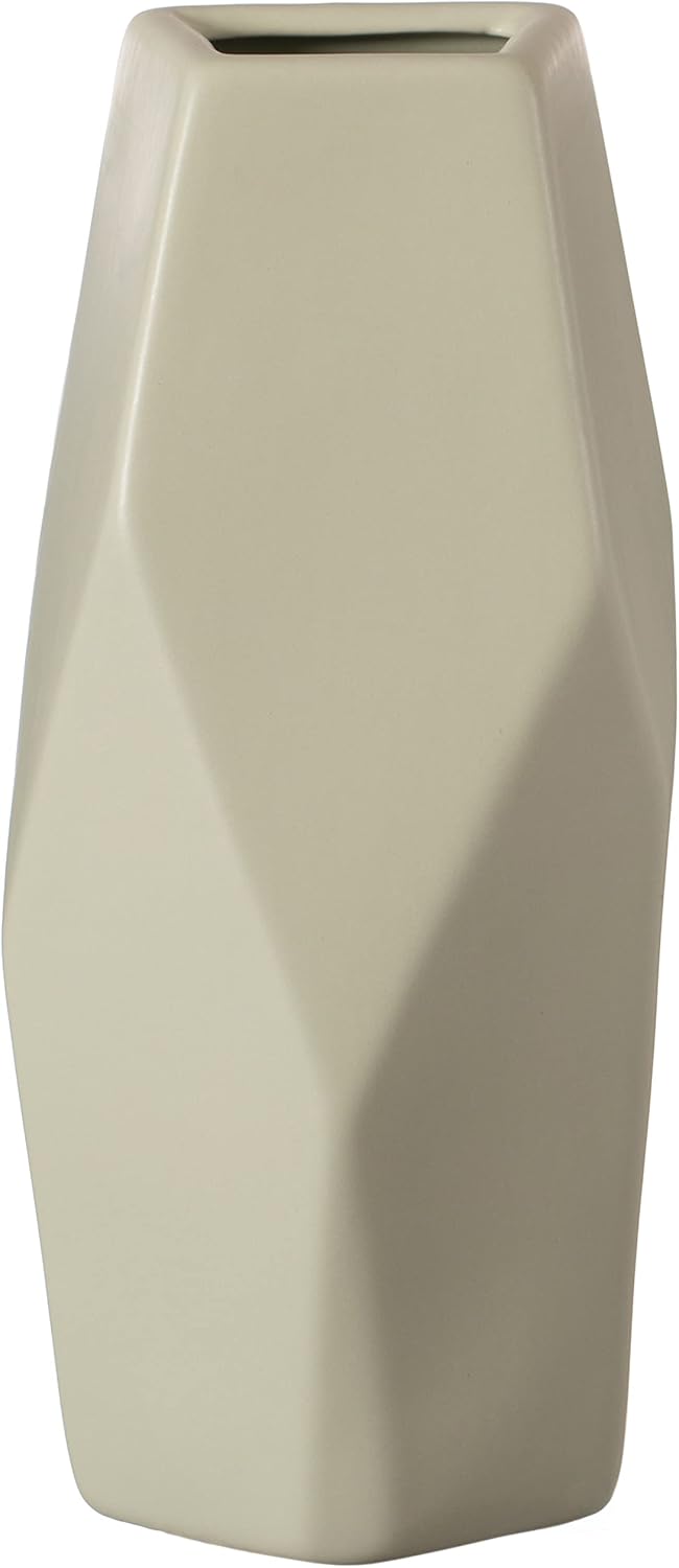 12" H Decorative Ceramic Multi Paned Vase, Modern Style Centerpiece Table Vase Beige, Large