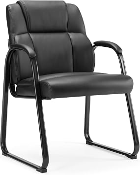 Sweetcrispy Waiting Room Guest Chair, Stationary Office Reception Chairs No Wheel, Comfy Padded Arms and Seld Base, for Conference Room Lobby Home Computer Desk Bedroom Elderly, Deep Black