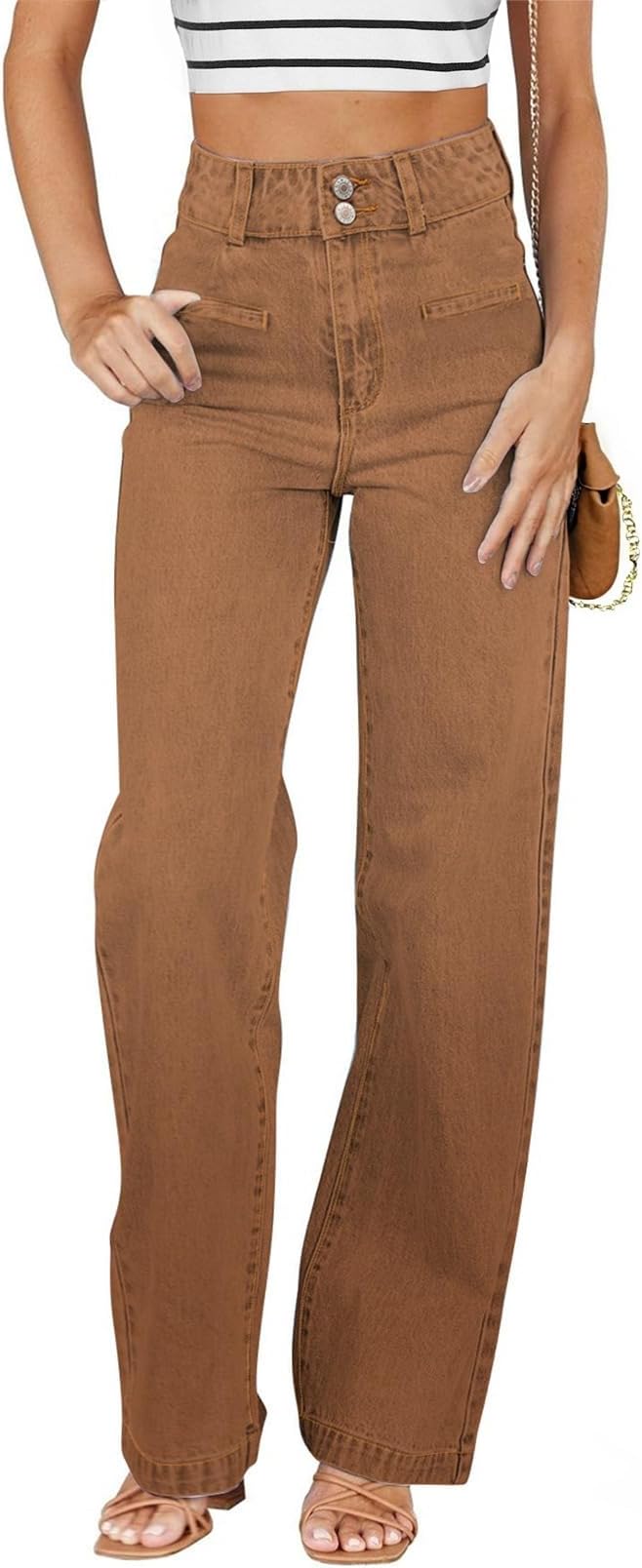 Sidefeel Women's Jeans High Waisted Straight Leg Stretchy Jeans Trendy Loose Wide Leg Zimbaplatinum Denim Pants with Pockets