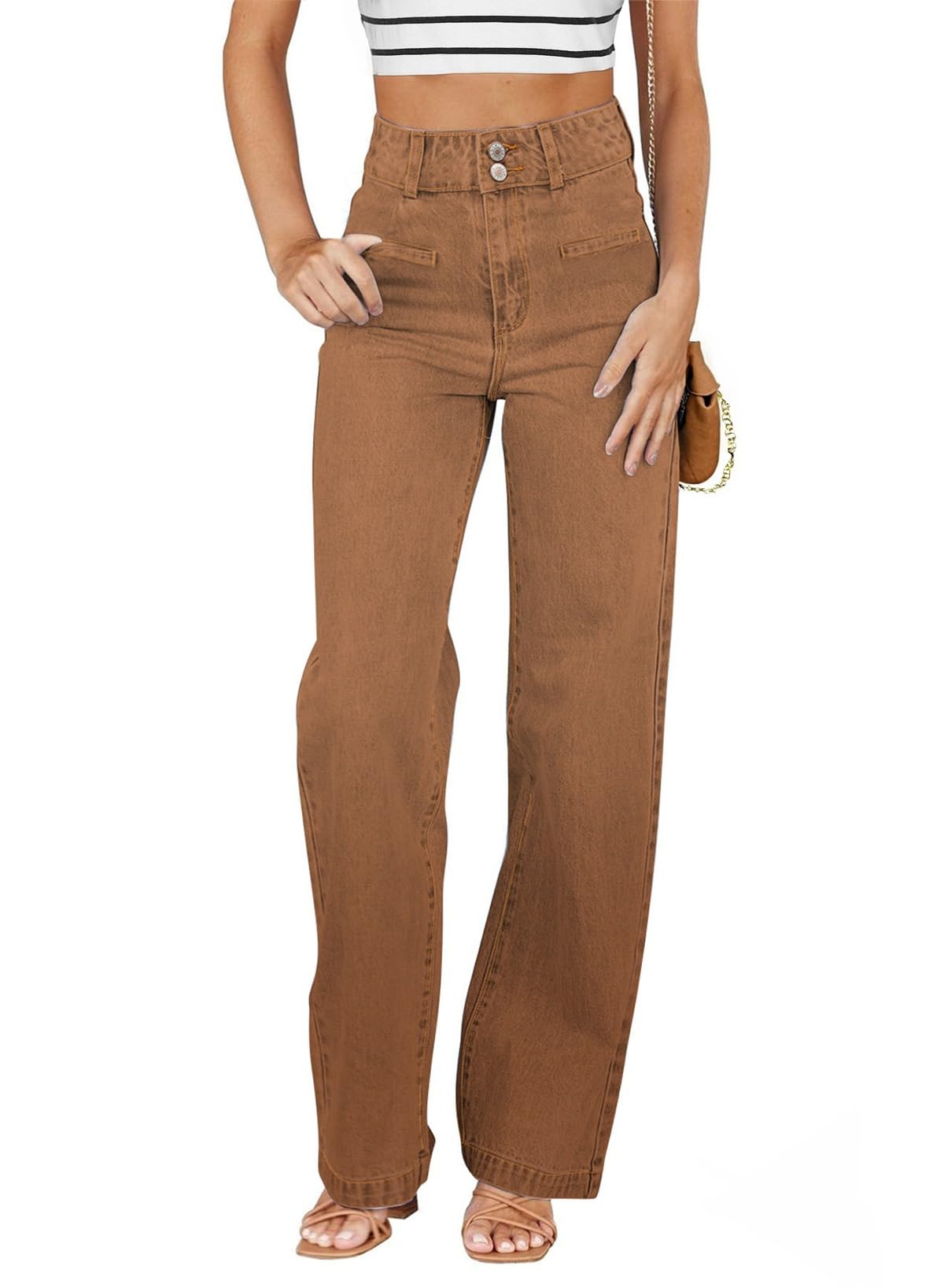 Sidefeel Women's Jeans High Waisted Straight Leg Stretchy Jeans Trendy Welt Pockets Loose Wide Leg Zimbaplatinum Denim Pants