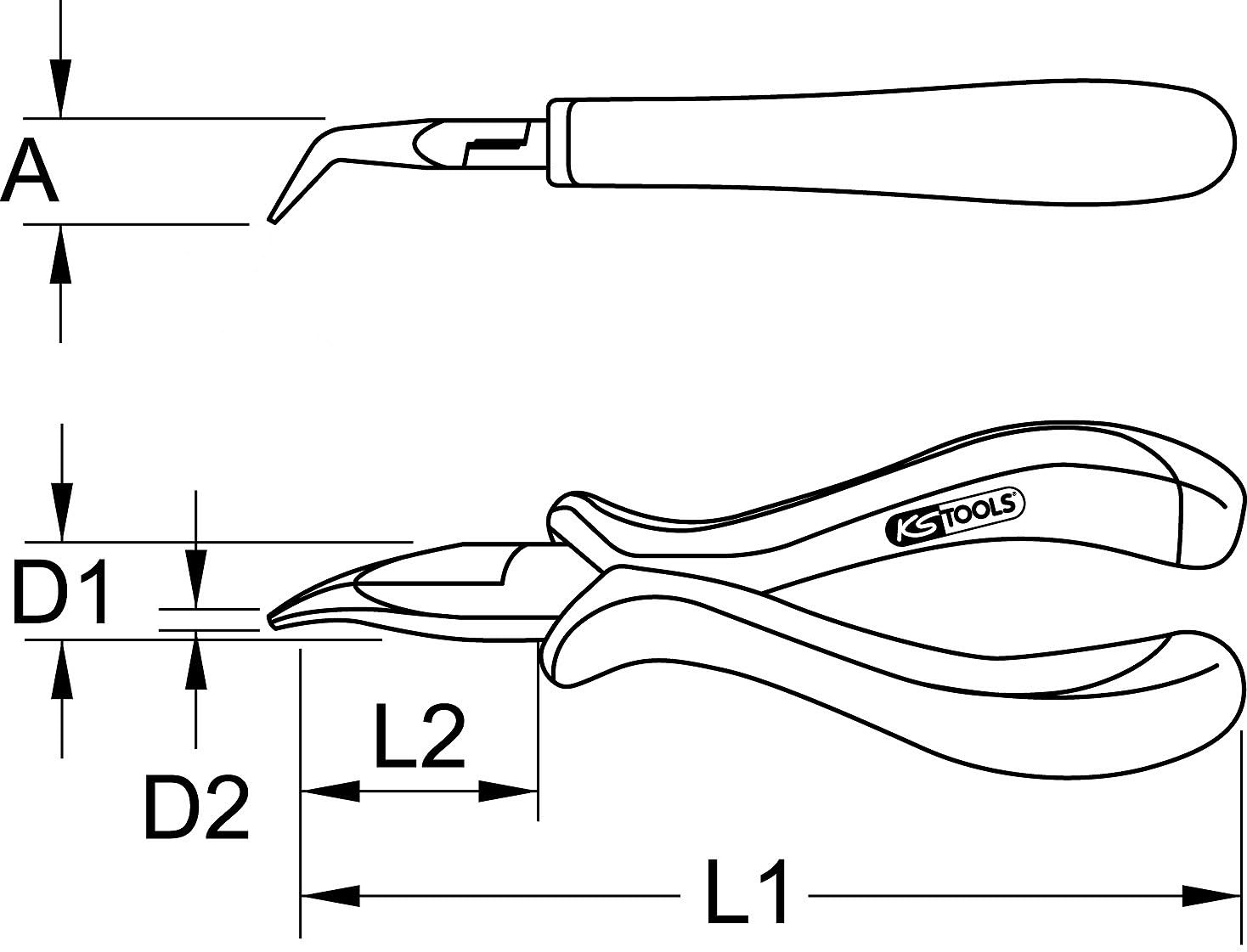 KS TOOLS 500.7022 Pince électronique à bec demi-rond coudé à 45°, 130 mm, Noir/Rouge