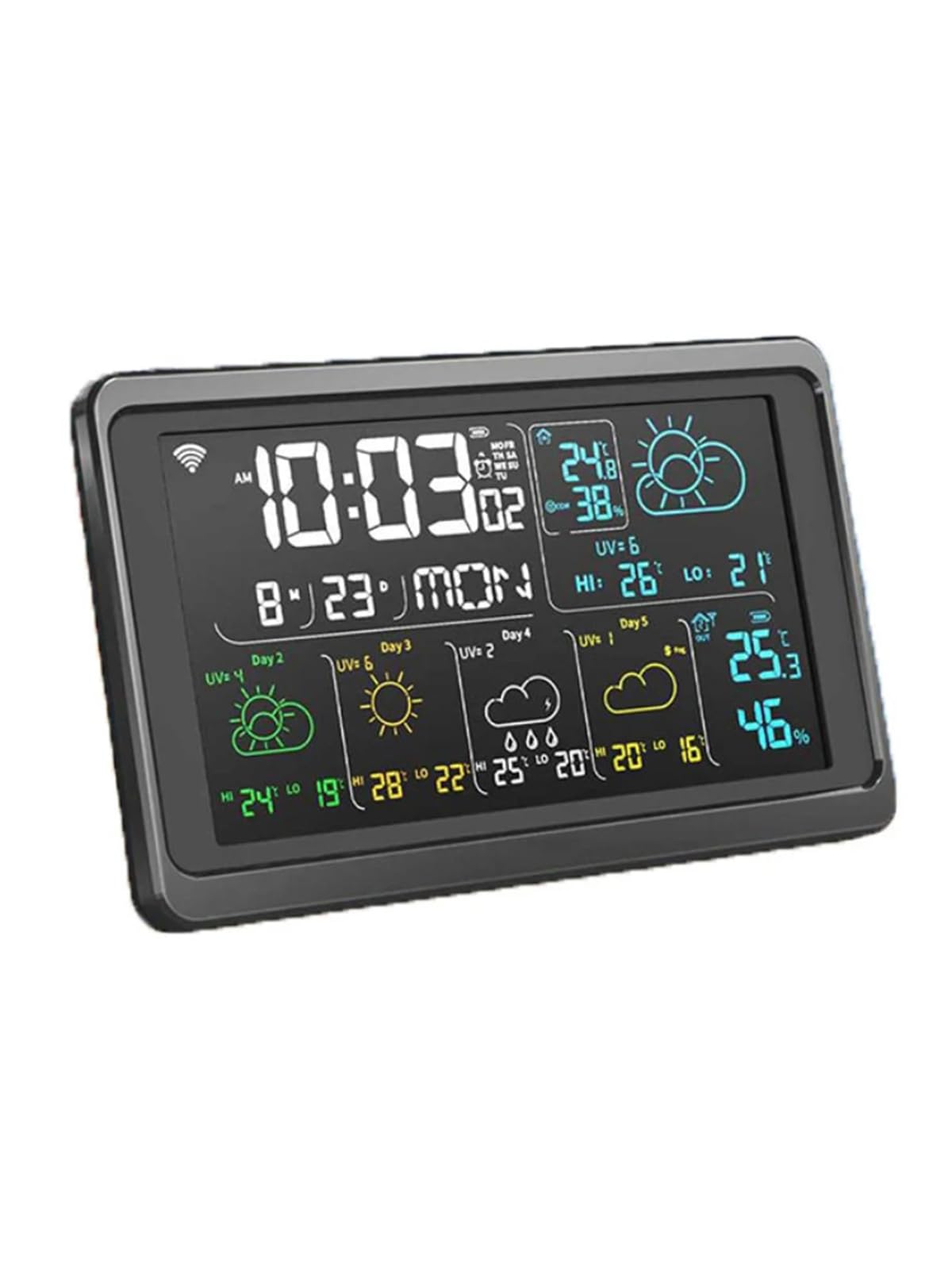 Tuya WiFi Smart Weather Station z pilotem SmartLife APP i czujnikami, miernikiem temperatury i wilgotności wewnątrz i na zewnątrz, budzikiem z funkcją drzemki/prognozą pogody, czar