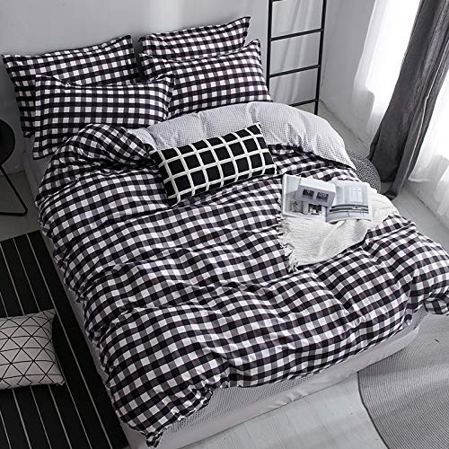BH-JJSMGS Literie à Carreaux à Rayures en Coton Aloe, Housse de Couette et taie d'oreiller, Grille 200 * 230cm Noire et Blanche