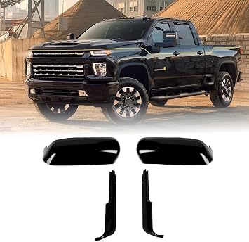 Tow Mirror Cover Cap Compatible with GMC Sierra/Chevrolet Silverado 2500HD 3500HD 2020 2021 2022 2023 2024 2025, Side View Mirror Trim, Dually Top&Side Out Clip-on Mirror Cap Trim Black