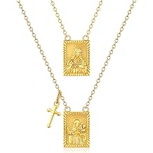 Scapulars Catholic Necklace for Women 925 Sterling Silver Pendant with Stainless Steel Chain Escapularios Catolicos Jewelry with Sacred Heart of Jesus Escapulario De La Virgen Del Carmen Gold