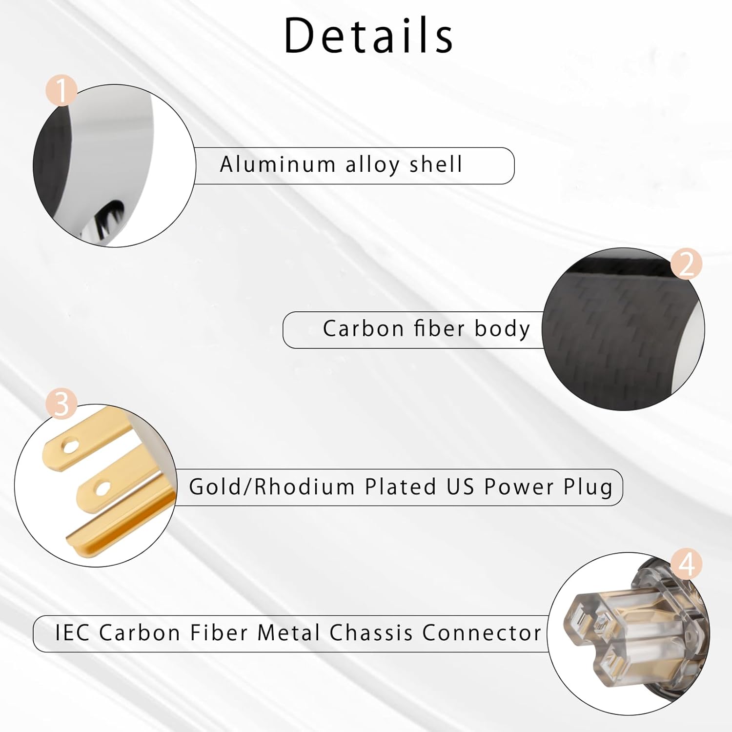 Monosaudio Audio Power Plug Black Carbon Fiber Transparent Aluminum Shell 10A/250V 15A/125V Power Connector Brass IEC320 C13 Connector for DIY Audiophile Power Cord Audio Power Cable(Gold Plated)