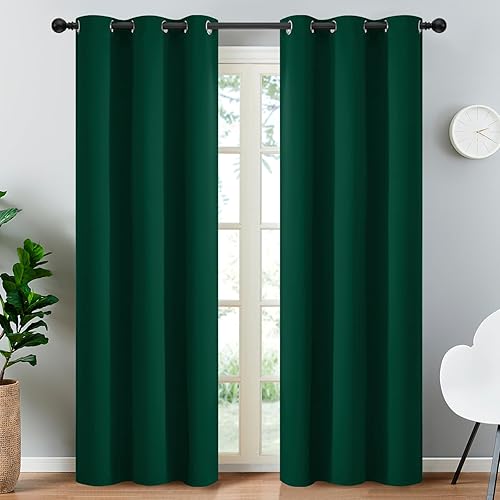 Yakamok - Cortinas opacas verde oscuro para dormitorio, cortinas con ojales para oscurecer la habitación, con aislamiento térmico, cortinas opacas