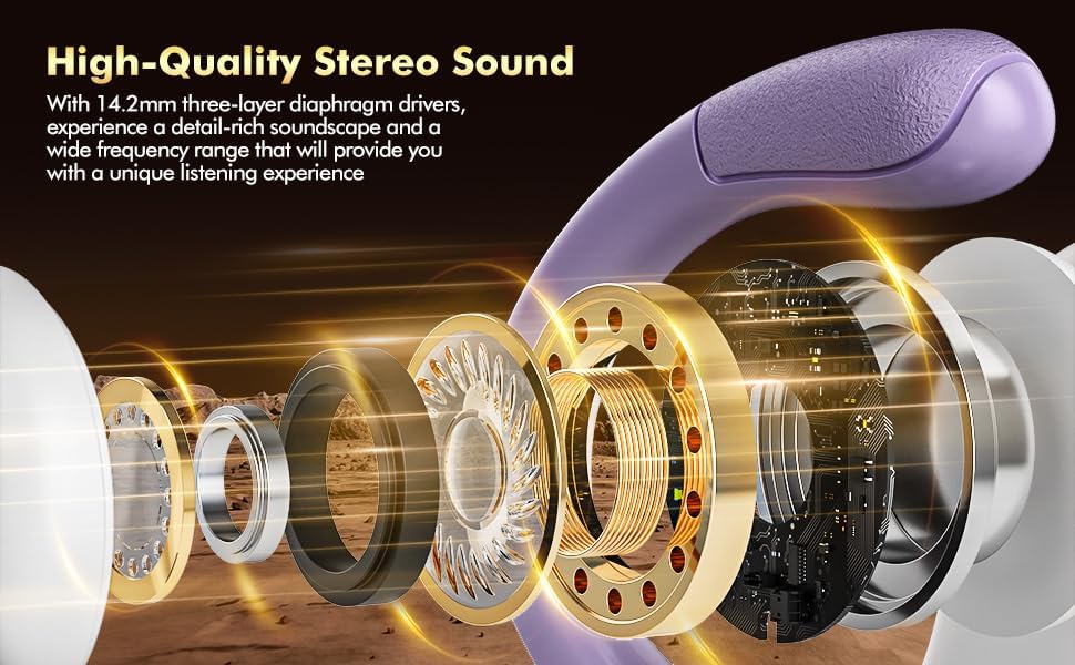 Wireless Earbuds Bluetooth 5.3 Headphones with 80H Playback, IPX7 Waterproof Over Ear Buds with LED Power Display for Sports Running Workouts (Purple) - Image 3