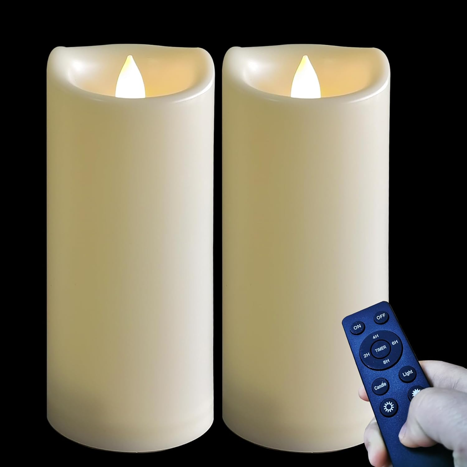 3"x7" Outdoor Waterproof Candles LED Battery Operated Candles Plastic Flickering Flameless Candles with Timer/Remote Wedding Party,2 Pack