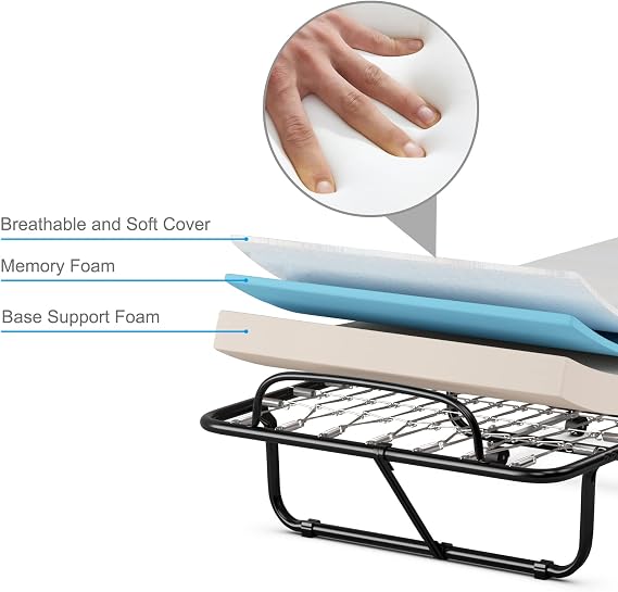 Giantex Folding Bed with Mattress for Adults, Fold up Bed with Memory Foam Mattress & Metal Frame on Wheels, Cot Size Roll Away Adult Bed, Foldable Portable Guest Bed for Easy Storage, Made in Italy