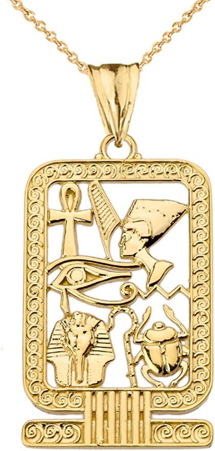 Exquisite 10k Yellow Gold Ancient Egyptian Cartouche Pendant Necklace