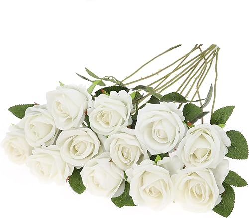 Rosas artificiales a granel, 12 piezas de rosas artificiales de seda con tallos, ramo de flores de rosas sintéticas para arreglos de boda, fiesta,