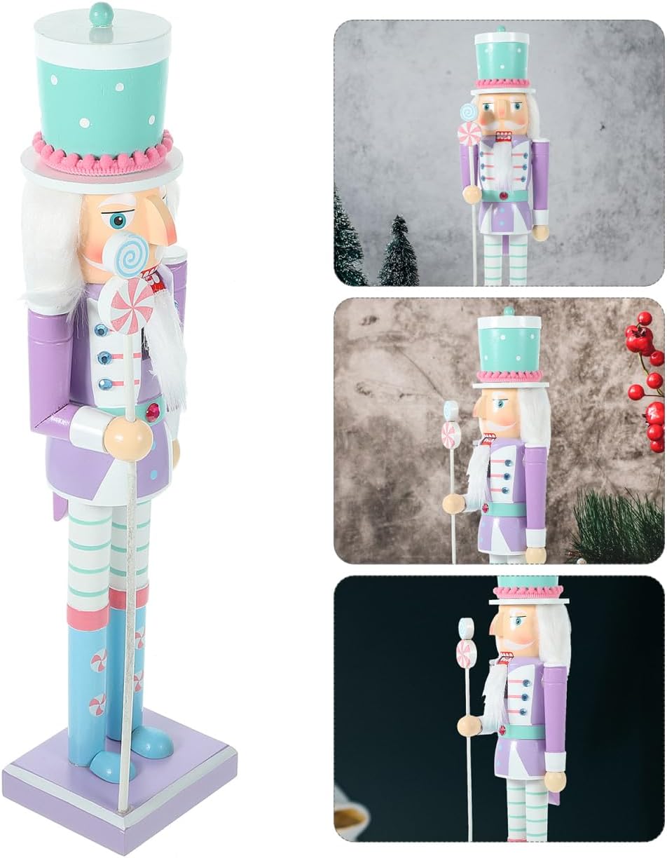 Christmas Wooden Nutcracker Ornaments, 38cm Mini Figures Soldier Nutcracker, Christmas Desktop Figure Ornaments, Violet