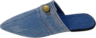 Señoras moda color sólido Denim medias zapatillas punta puntiaguda plana zapatos casuales Botas de tobillo