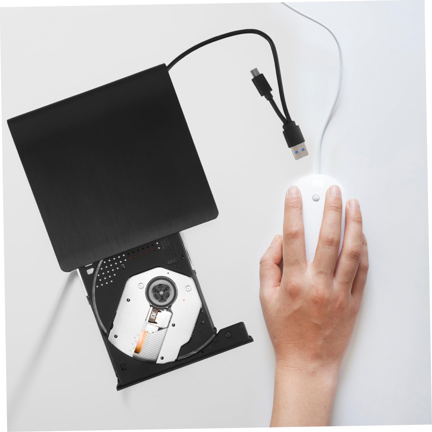 Hemobllo Masterizzatore CD Dvd Esterno Portatile per Laptop e Computer Nero | USB Type-c, Lettura Dischi Multidevice, Struttura in Plastica e Metallo