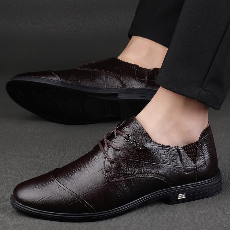Mens Dress Oxford Lace Up Casual Patent Leather Brogue Party Wedding Non Slip Block Heel Classic(Brown,6)2