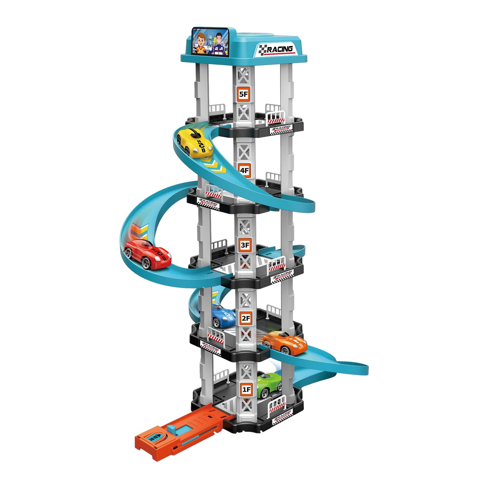 Garage Car Track Playset, Racing Car Ramp Toy Vehicle Ramp Assembly Set Spiral Parking Garage Toy Interactive Traffic Vehicle Playsets Educational Traffic Toys