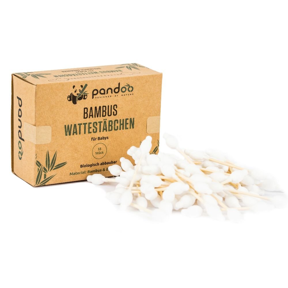 Pandoo 4 bastoncini di cotone per bambini - 100% biodegradabile, vegano e sostenibile - Tamponi di cotone premium compostabili