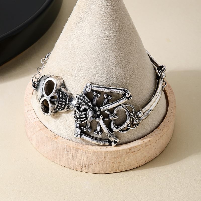 Skeleton Bracelet for Women, Skull Body Antique Silver Finish, Gothic Halloween Jewelry, Adjustable Chain Link - Image 4