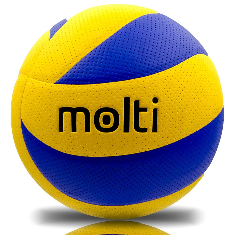 molti Piłka do siatkówki plażowej, żółto-niebieska, rozmiar 5 – sport wewnątrz i na zewnątrz | Wytrzymała skóra PVC, antypoślizgowa powłoka, do szkoły, ogrodu, na plażę i do klubu, idealna również jako prezent