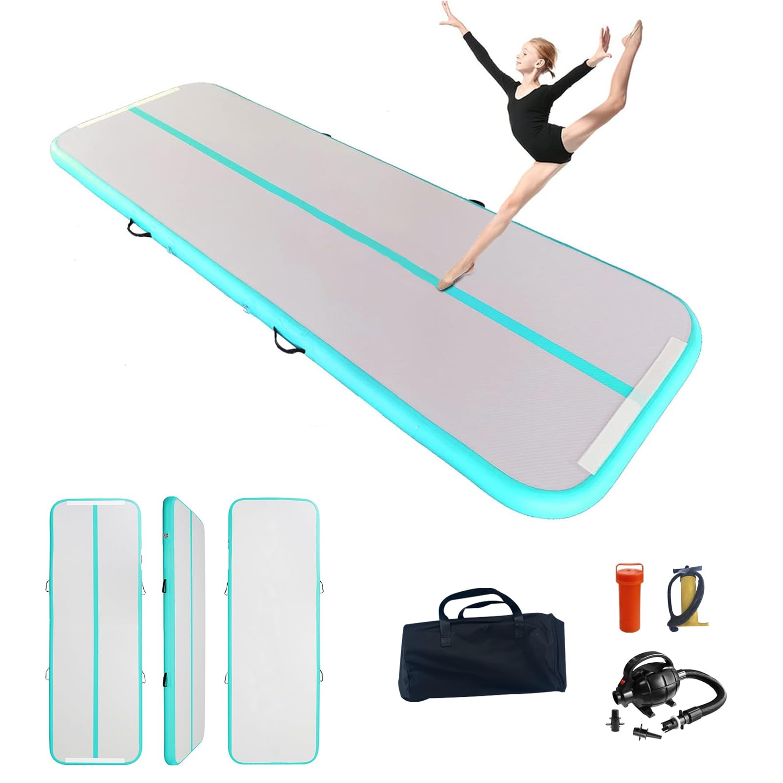 Yujia Inflatable Gymnastics Mat, 6.6FT-20FT Large Air Track Tumbling Mat, Gymnastic Air Mat for Home Training, Yoga, Cheerleading, Tumble Track with Electric Air Pump for Easy Inflation