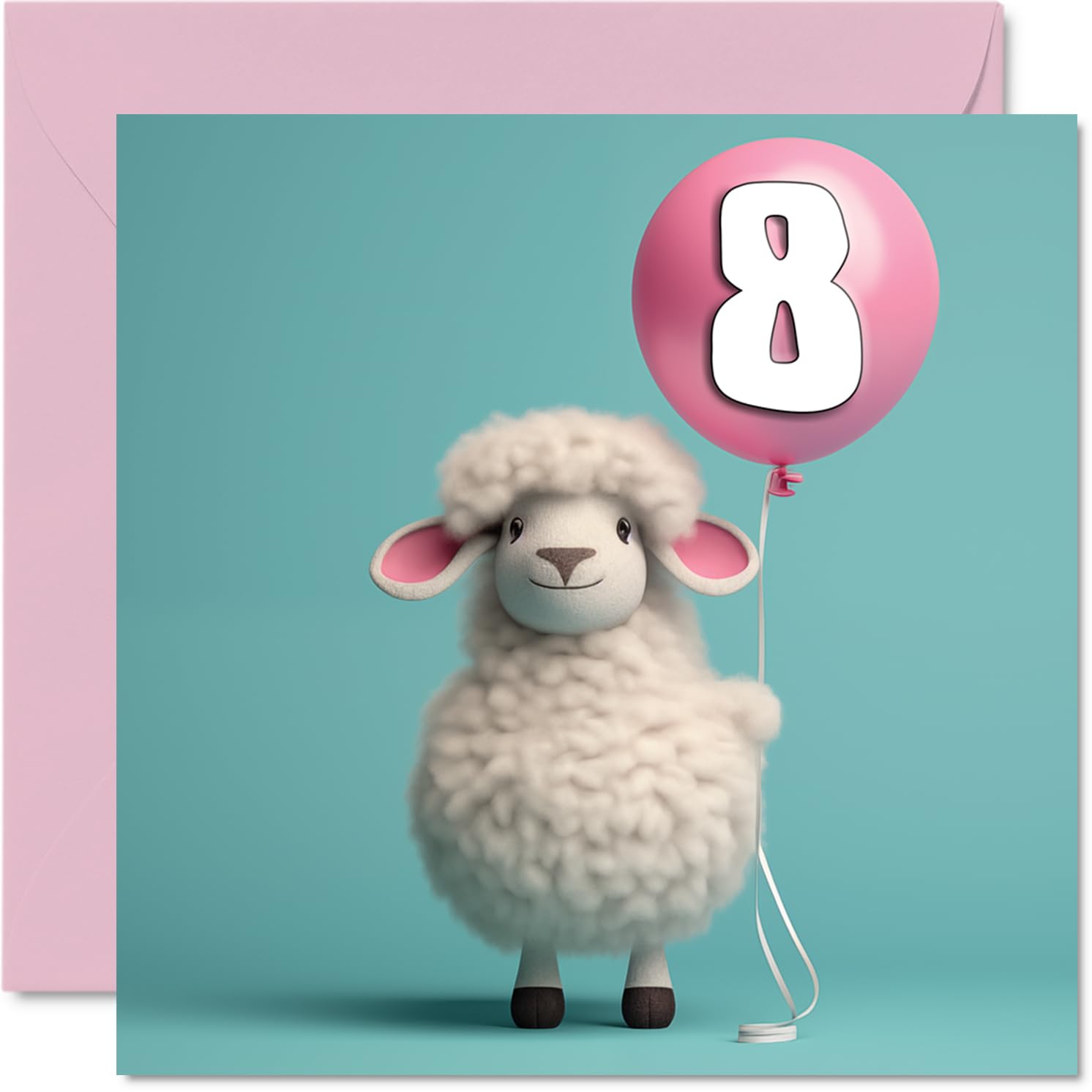 8th Birthday Card for Girls and Boys, Sheep Balloon