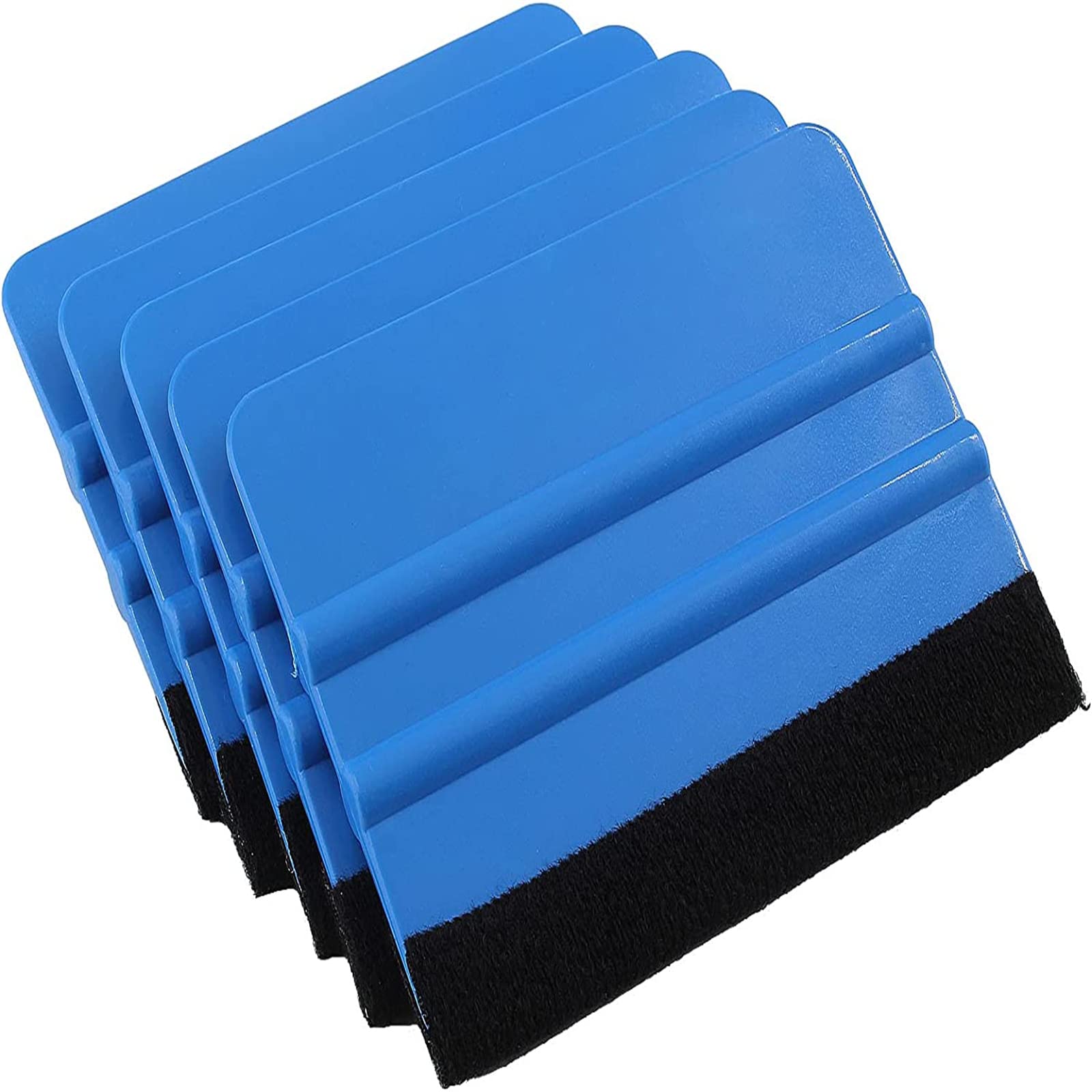 BOMEKS Car Felt Edge Squeegee, 4pcs Plastic Felt Edge Vinyl Squeegee Car Washing Windshield Squeegees Tool for Car Vinyl Wrap, Wallpaper, Decal Sticker Installation, 10x7.3cm, Blue
