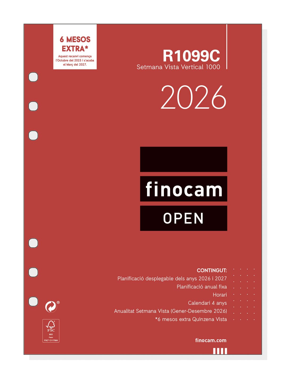 Finocam - Annual Open 2026 Weekly Vertical View Refill January 2026 - December 2026 (12 months) Catalan