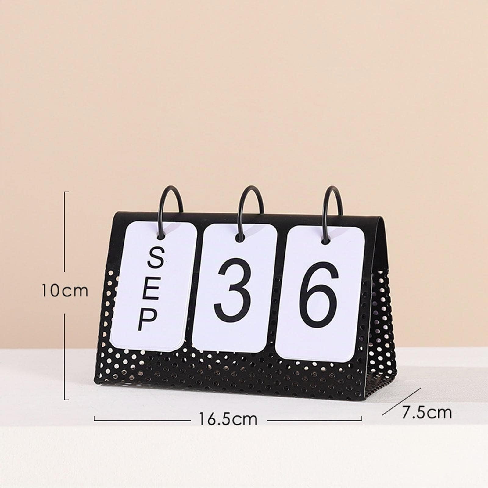Sharplace Calendrier perpétuel créatif, décor de tournage de table à cadre en métal pour la maison, Le noir