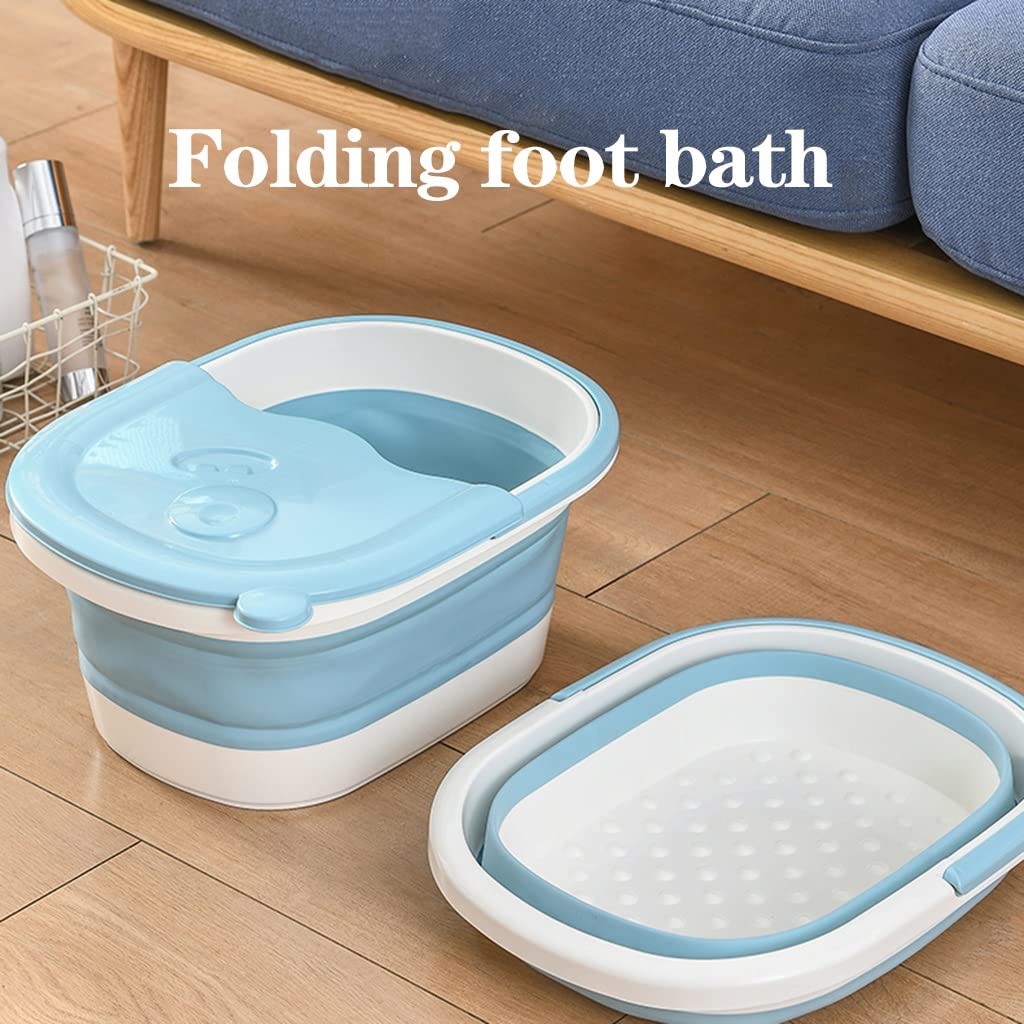 LEIYAN Cuenca plegable de baño con masajeadores de pies, bañera plegable para pies y balneario, balde de masaje con asa, pedicura para adultos para la familia (color azul)