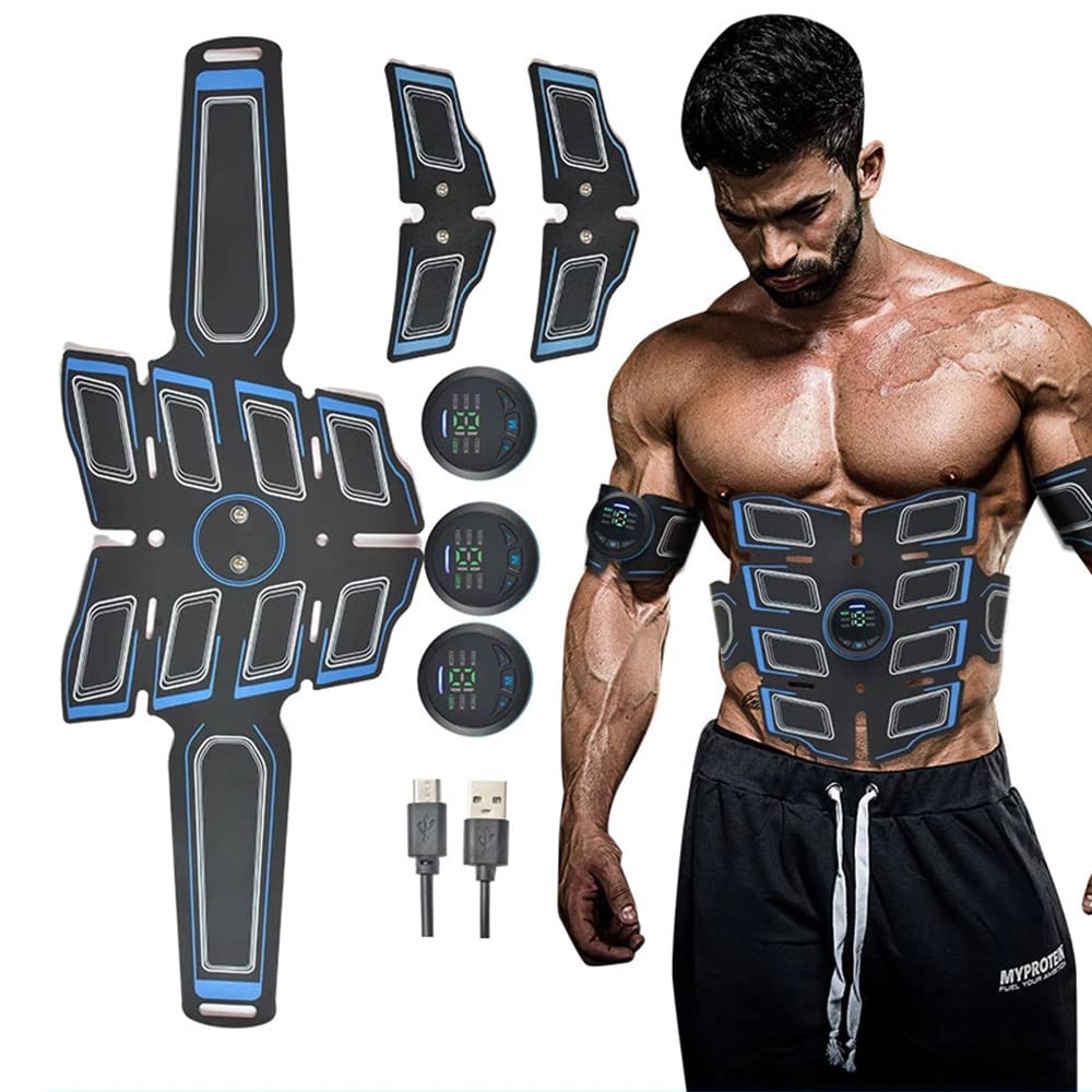 Estimulador Muscular Abdominal EMS, masajeador Adelgazante Recargable por USB + 3 Controladores, Masaje Abdominal ABS