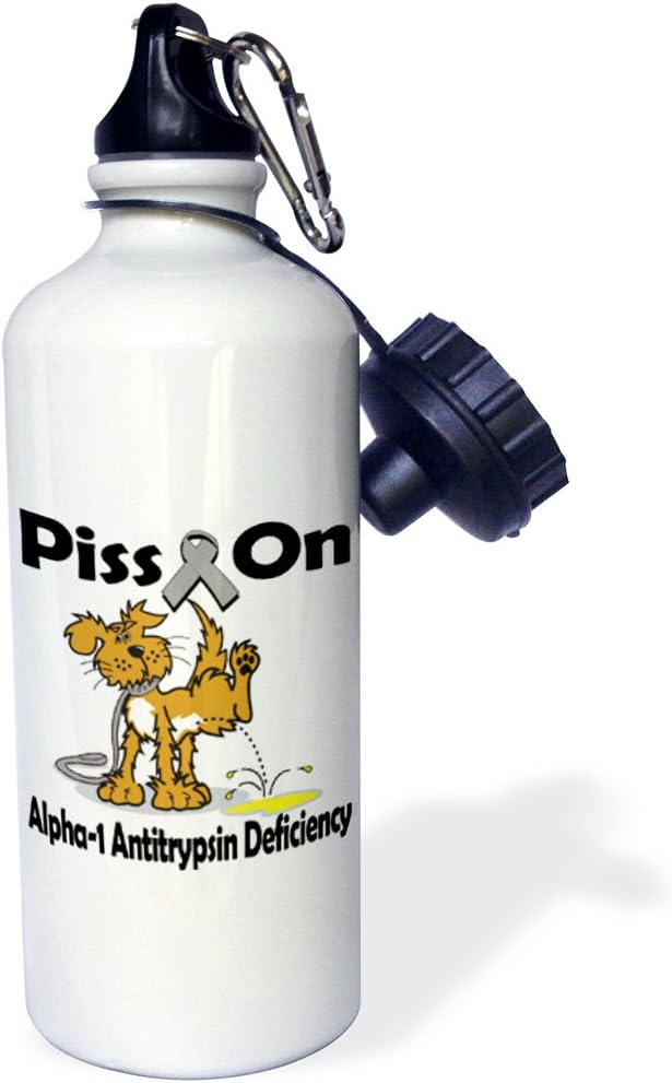 3dRose "Piss On Alpha-1 Antitrypsin Deficiency Awareness Ribbon Cause Design" Sports Water Bottle, 21 oz, White