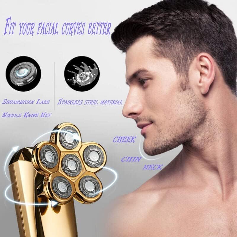 Head Shavers for Bald Men, Bald shaving machine electric shaver for men beard hair trimmer body grooming kit six blade electric razor LCD display (Color : Silver)