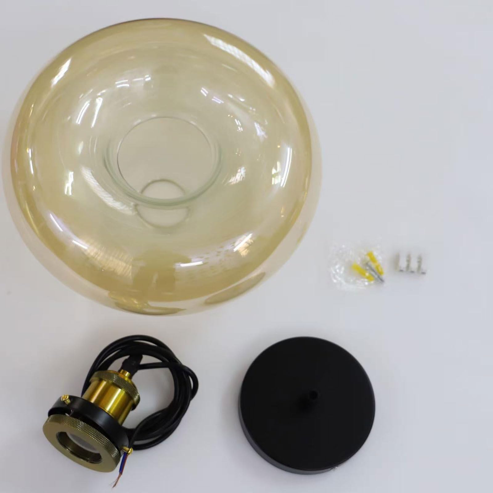 Lampada a Sospensione in Vetro Ambra 28 cm Stile Industriale Vintage Regolabile per Cucina Camera da Letto Sala da Pranzo Compatibile con Lampadina E27 (Ambra)