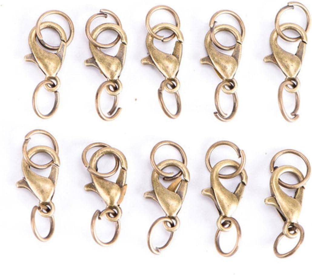 kółka do łańcuszków, łączniki 50 sztuk Boho Lobster Claw Claws Split Ring Jump Rings Making Hook Koraliki Crimp End Connectors Naszyjnik Ustalenia Tworzenia Biżuterii-Gold (Color : Bronze10mm)
