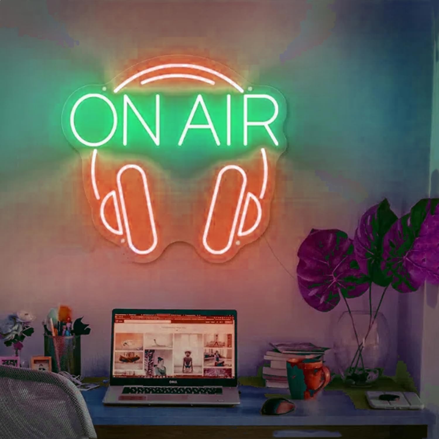 On Air with Headphone Neon Light Sign for Twitch,Tiktok,YouTube Streamers/Gamers Lover, On Air LED Recording Sign with Hanging Chain and Dimmable Switch for Studio,Wall,Bedroom,Game Room Decor
