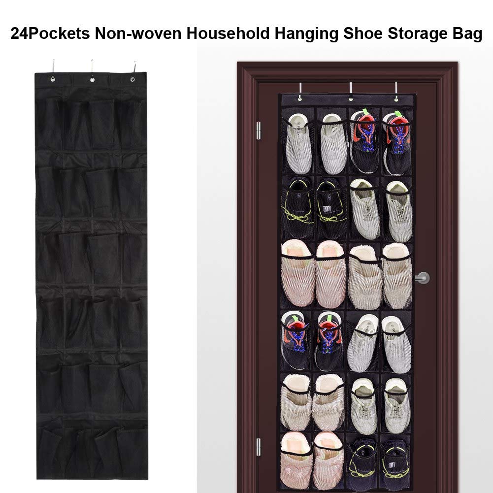 Beufee 24 Pockets over the Door Shoe Organizer, 2PCS Hanging Shoe Organizer Hanging Shoe Rack for Door Space Saving Hanging Storage Holder with Hooks