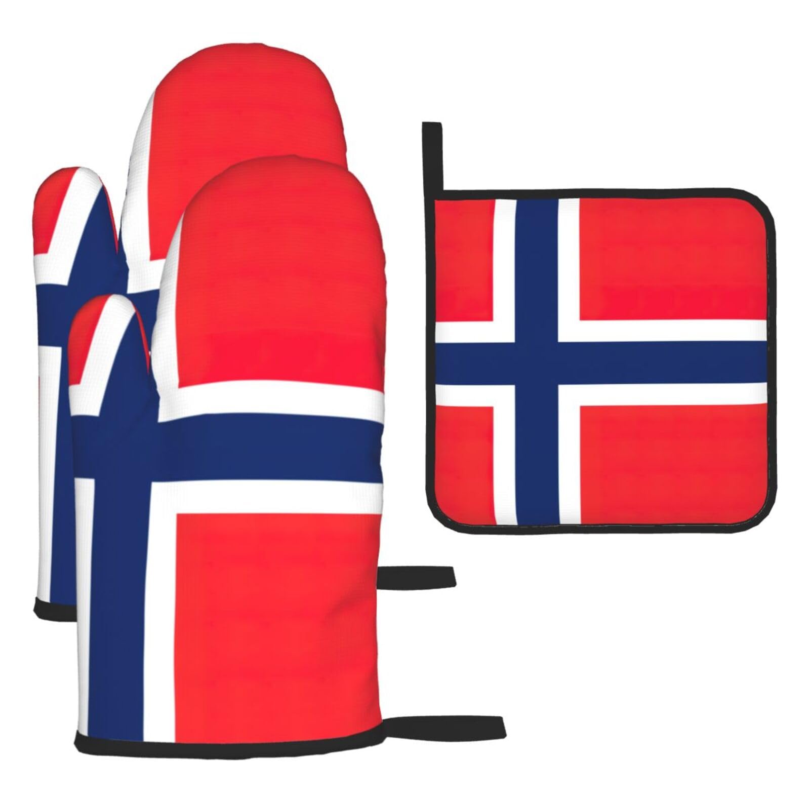 Yyoretp Black Norwegian Flag Print Oven Mitts And Potholders Bbq Gloves-Oven Mitts And Pot Holders For Cooking Baking
