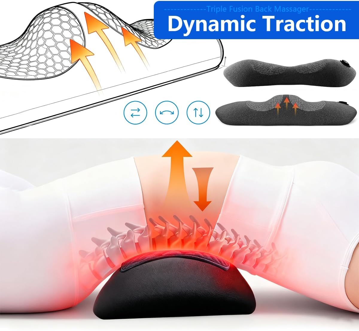 Smooth Triple Fusion Back Massager with Heat,for Sciatica Pain Relief Devices Lower Back Massager for Pain Relief deep Tissue 3-in-1 with Electric Traction Lifting - Image 3