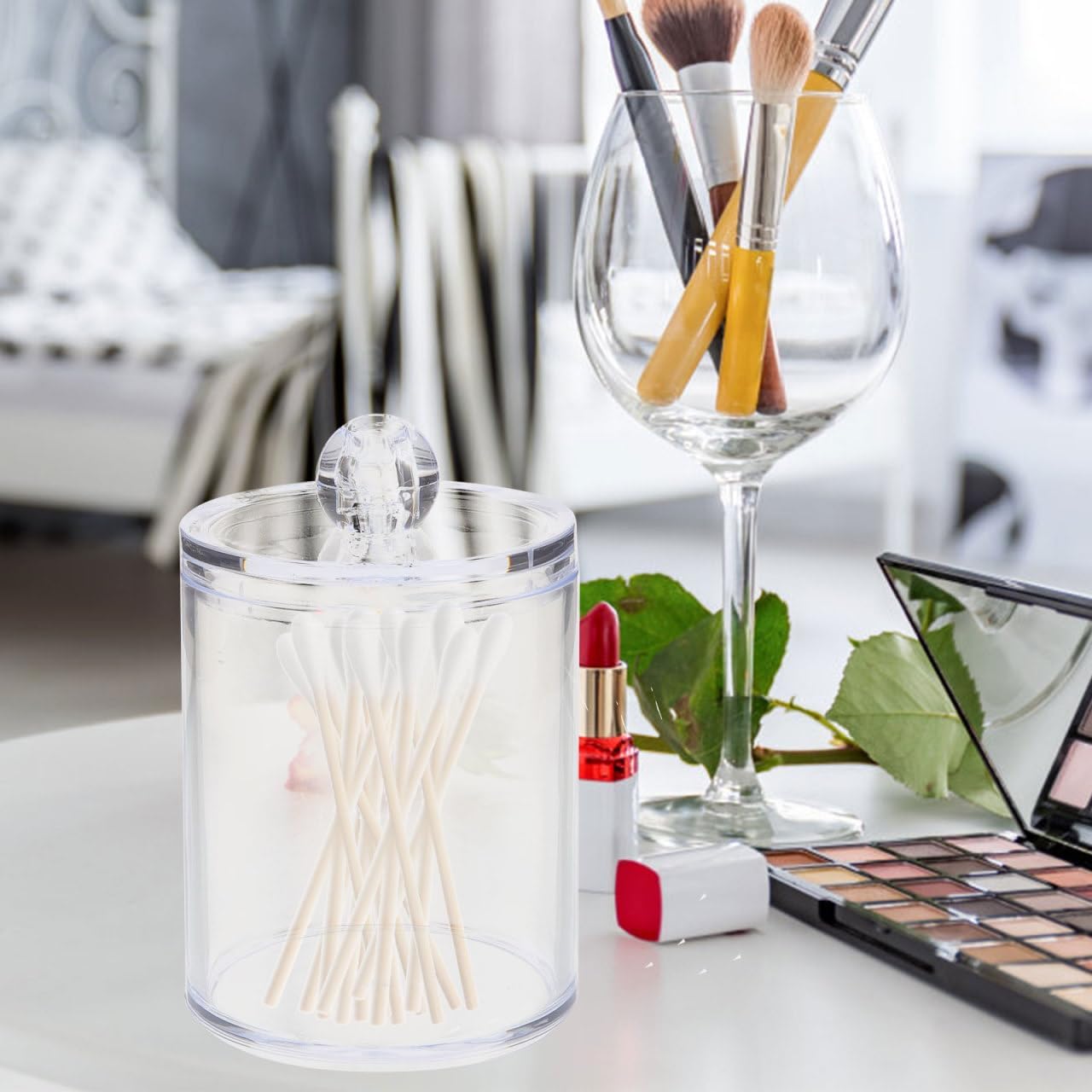 Cabilock Acrylic Cotton Pad Holder with Lid Clear Cotton Swab Storage Box for Bathroom Vanity Dustproof Makeup Remover Pad Organizer 3.93 X 2.75 X 2.75 in 2-pack
