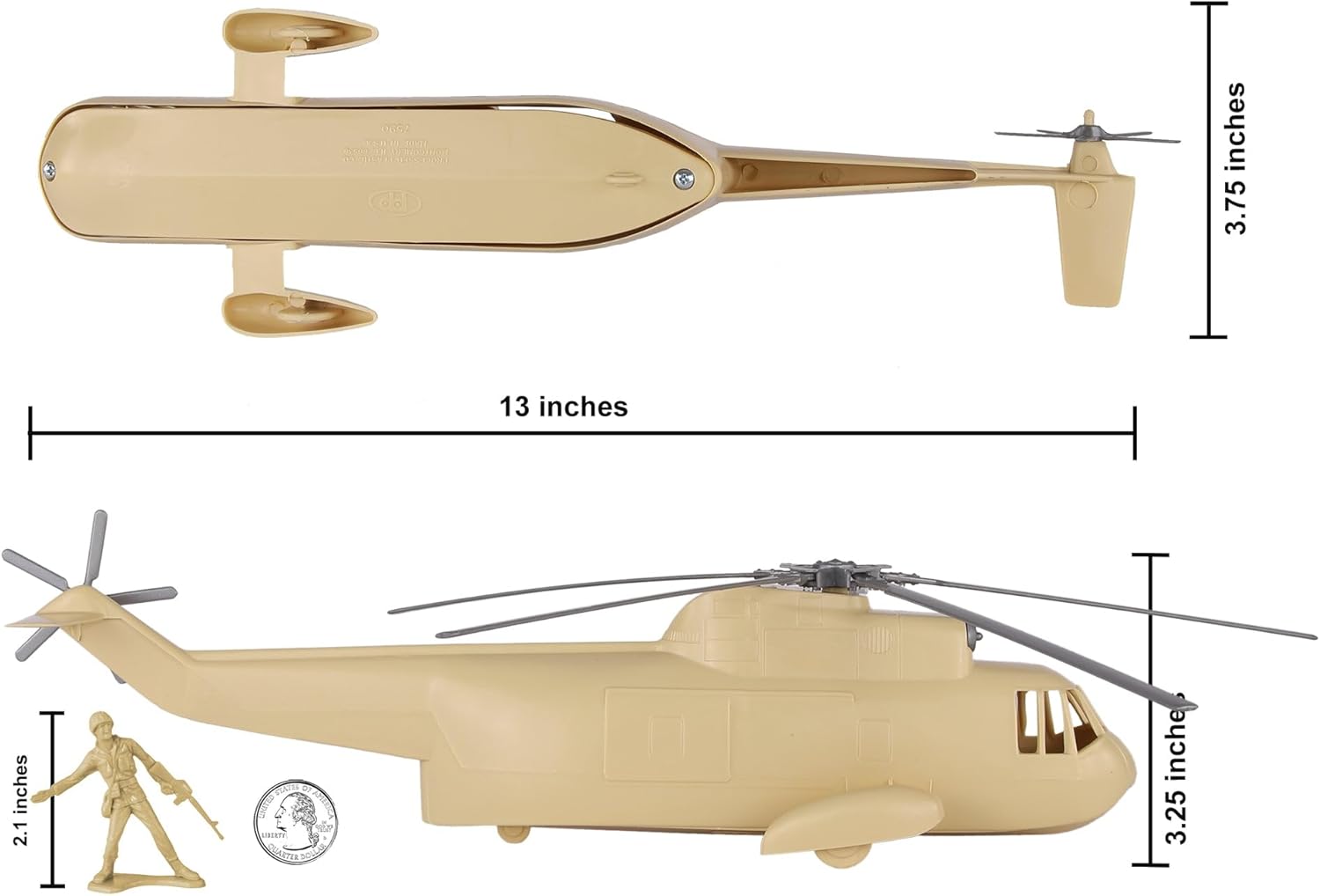 TimMee Plastic Army Men Helicopter Playset - Tan 26pc Made in USA