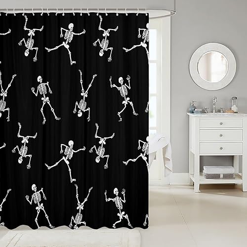 Miniatura 2 de Erosebridal Cortina de ducha de calavera de azúcar, decoración divertida de esqueleto de Halloween, cortina de baño de hueso espeluznante gótico de