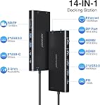 Station d'accueil USB C double moniteur 14 en 1, adaptateur multiport dongle avec double HDMI, Displayport, Ethernet, PD 100W, 2 USB C/A 3.0, 2 USB 2.0, SD/TF, mic/audio pour Dell/HP/Lenovo/MacBook Air