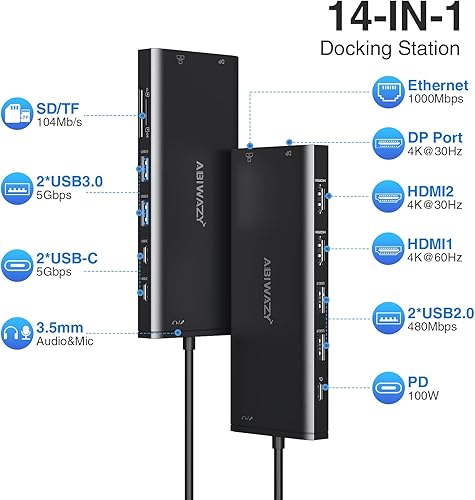 Miniatura 2 de Estación de acoplamiento USB C 3 monitores USBC Hub para portátil Adaptador multipuerto dongle de monitor dual, USBC a 2 HDMI, DisplayPort 4K, carga
