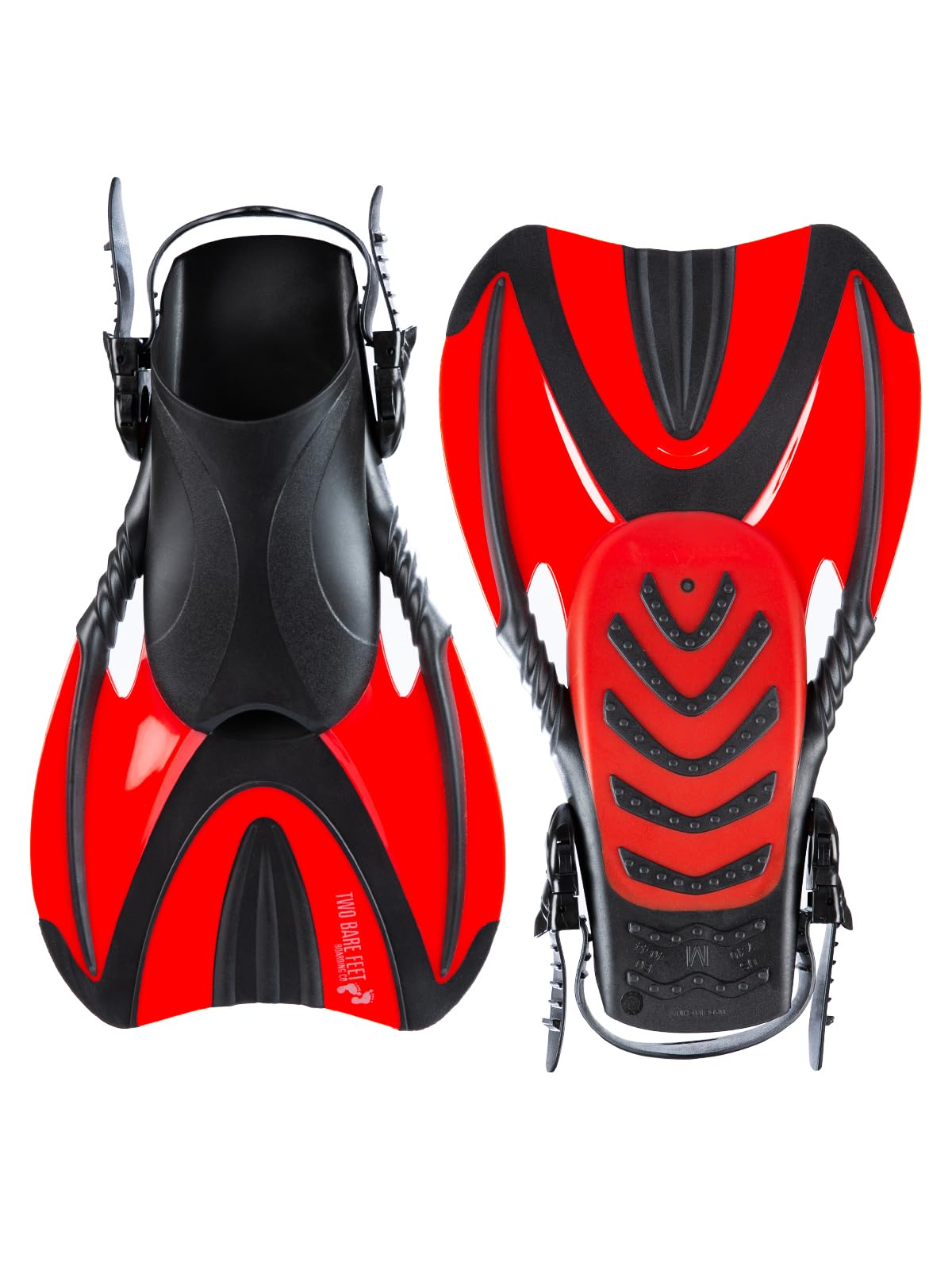 Two Bare Feet Open Heel DiveSport Swimming Diving Fins for Snorkelling for Men Women and Kids (Red, S)
