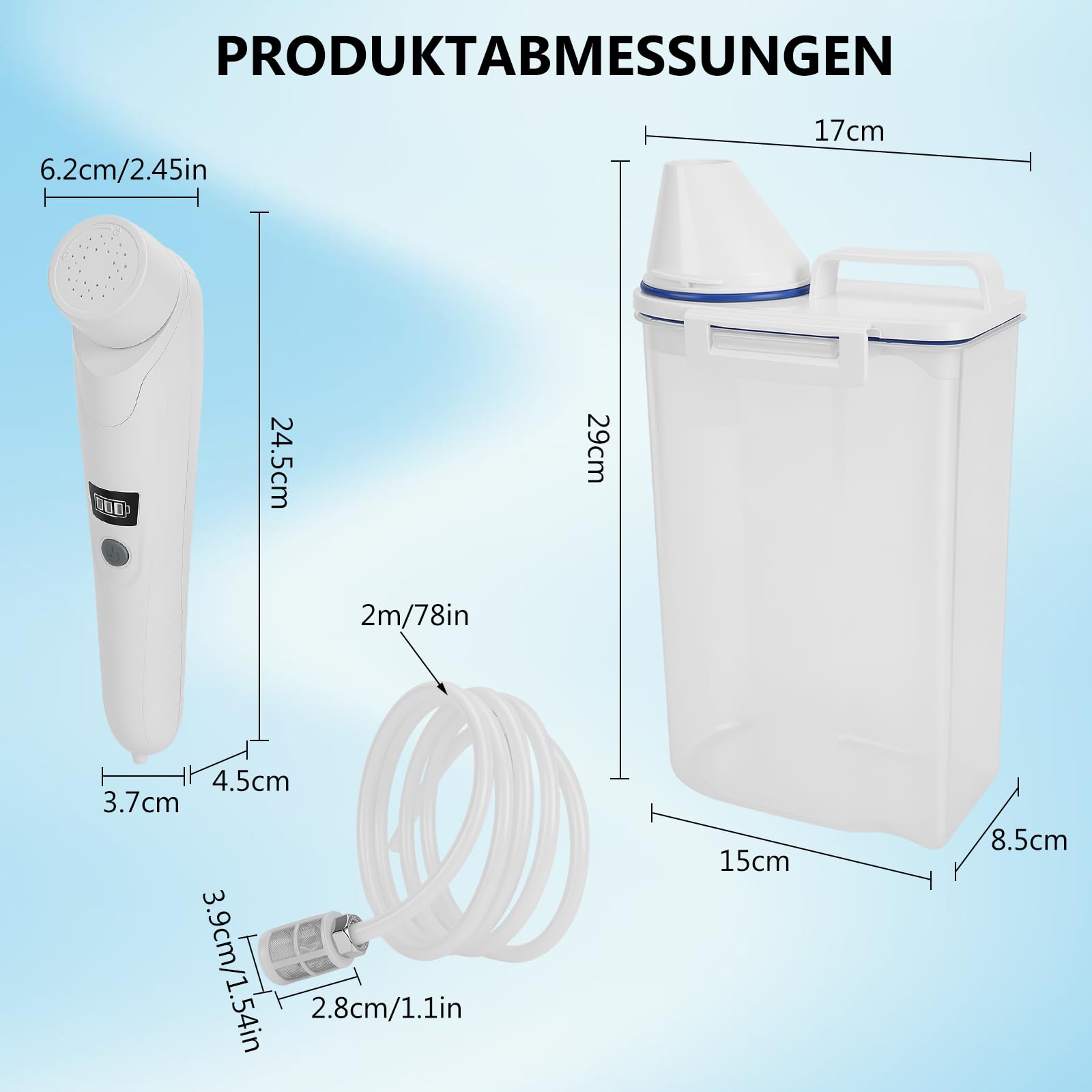 Doccia elettrica portatile da campeggio con serbatoio dell'acqua da 2 l, ricaricabile, per toilette all'aperto, campeggio, doccia mobile per doccia intima, letto settimanale, bottiglia perineale