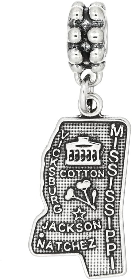 LGU Sterling Silver Oxidized Mississippi State Map Dangle Bead Charm