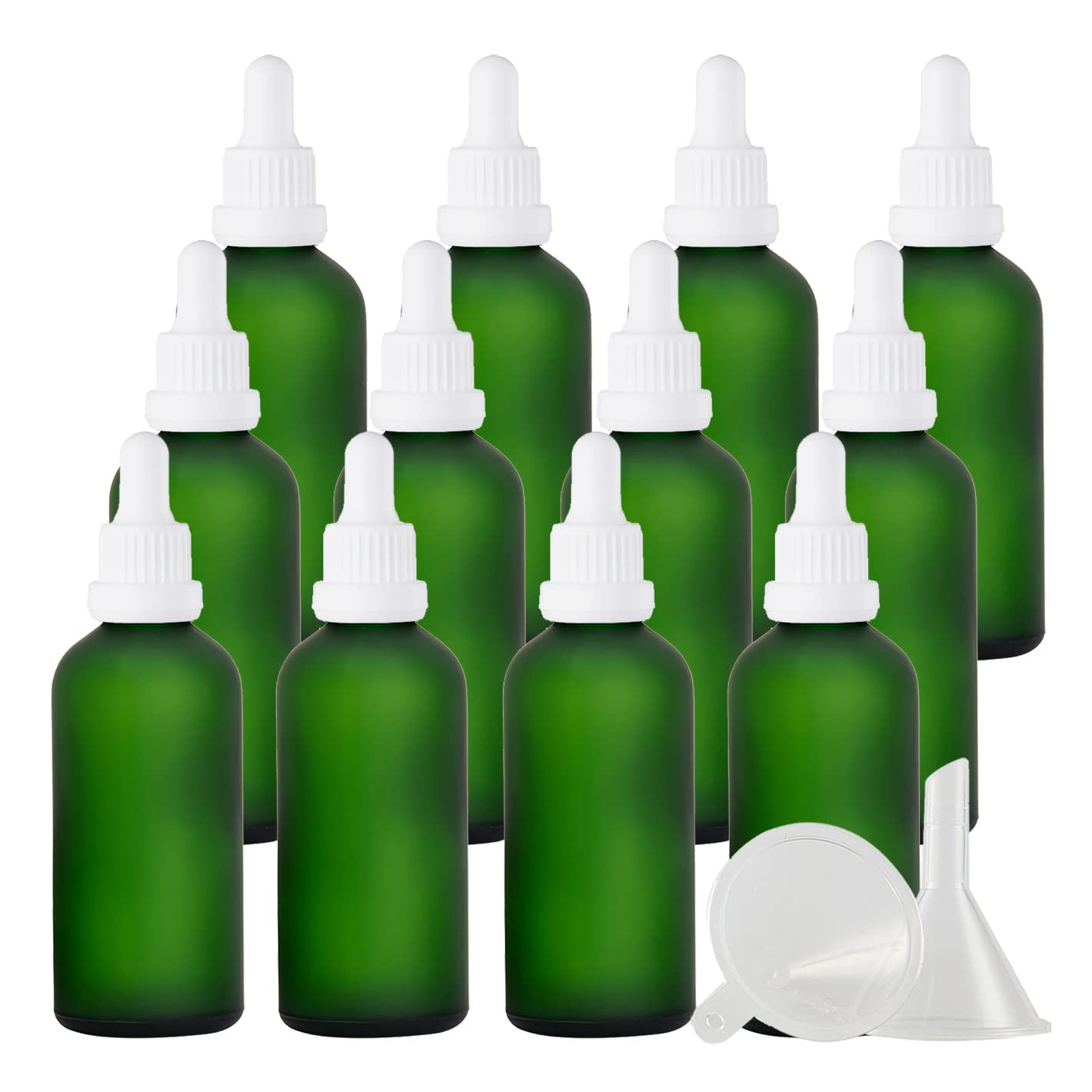 24 Stück 100 ml Gefrostet Grünglas Pipettenflasche mit Weiß Originalitätsverschluss Pipettenring, Leere Klar Glasflasche Glaspipette Tropfflaschen für Ätherische Öle Aromatherapie